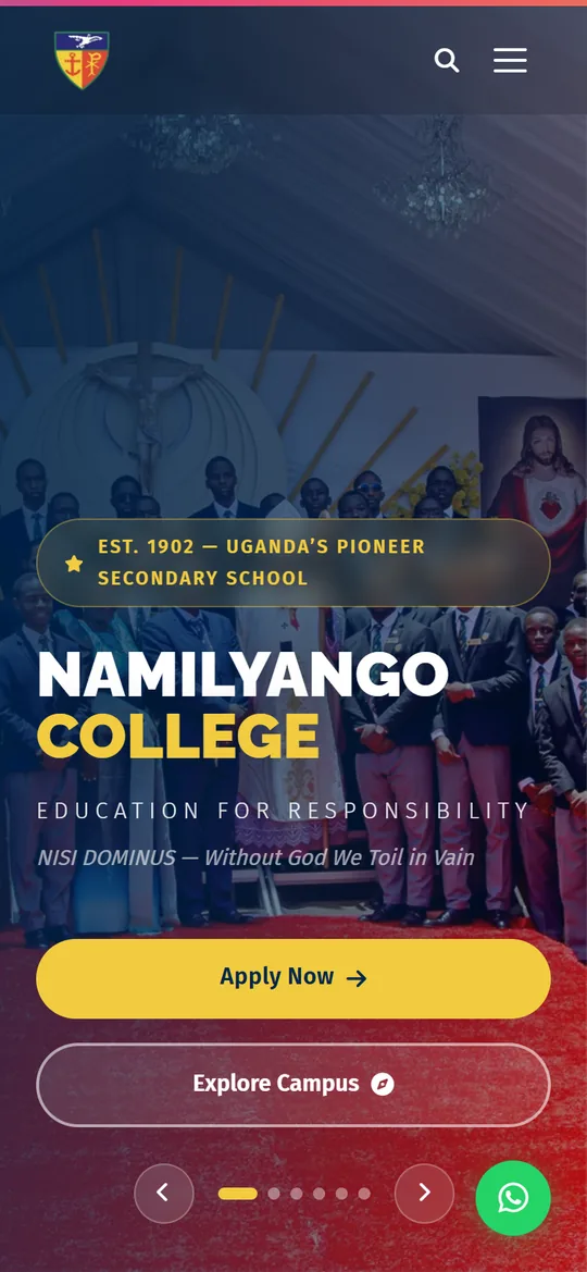 Namilyango College home page on a phone
